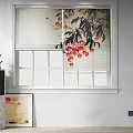 Venetian Blinds in Window with Red Flowers Decor Modern Interior Wooden Floor and Marble Column