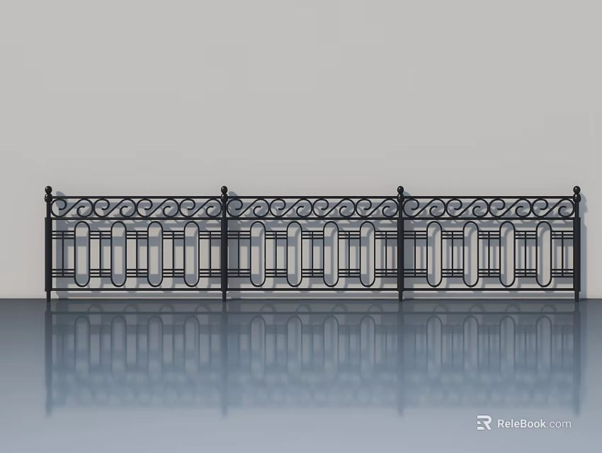 Black Wrought Iron Swing Door With Decorative Patterned Railings Design 3d model 