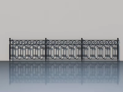 Black Wrought Iron Swing Door With Decorative Patterned Railings Design 3d model