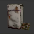 Old Rusty Refrigerator Freezer With Small Wooden Box Beside It 3d model