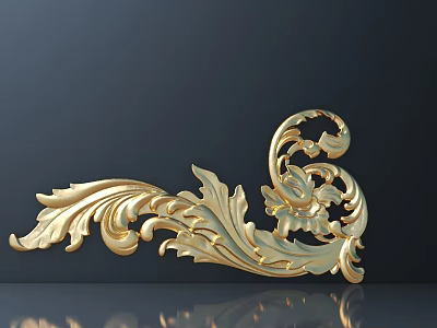 Golden Ornate Carving With Intricate Scroll And Leaf Patterns On Dark Background 3d model