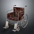 Rusted Vintage Old Wheelchair With Metal Frame Large Wheels And Footrests