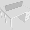 Simple Design Office Desk With Tabletop Three Drawer Cabinet And Partition 3d model