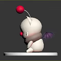 Cute Cartoon Cat Character 3D Model With Red Ball Pink Ears And Blue Checkered Base