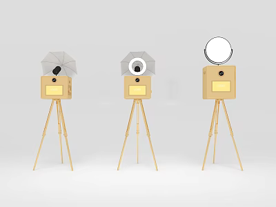 Interactive Zone With Three Tripod Stands Wooden Box Structures And Lighting Accessories 3d model