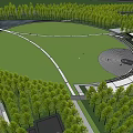 Green Circular Park Area With Trees Water Paths And Structures