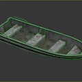 Small Weathered Metal Boat With Wooden Seats On Black Background And Reflection