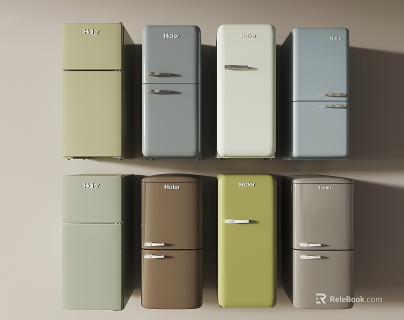 Haier Retro Style Double Door Refrigerators In Various Colors For Home Use 3d model 