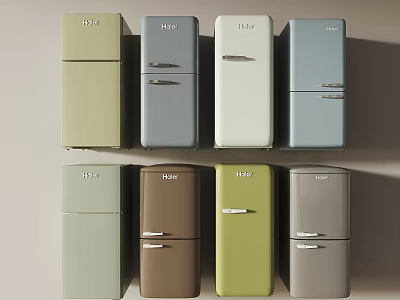 Haier Retro Style Double Door Refrigerators In Various Colors For Home Use 3d model