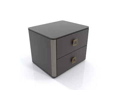 Modern Dark Gray Bedside Table With Two Drawers And Metal Handles 3d model