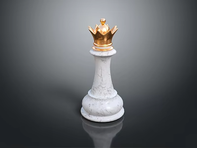 Golden Crown Topped White Marble Chess King Piece with Polished Base 3d model