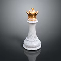 Golden Crown Topped White Marble Chess King Piece with Polished Base