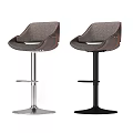 Modern Gray Upholstered Bar Stools With Curved Backrest And Silver Black Metal Bases