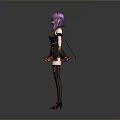 3D Anime Character Model Featuring Purple Hair Black Wings Horns And Thigh High Socks