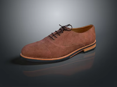 Men's Classic Brown Suede Leather Lace Up Shoes With Rubber Sole 3d model