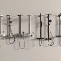 Modern Black and White Shower Systems with Handheld Sprayers and Wall Mounts 3d model