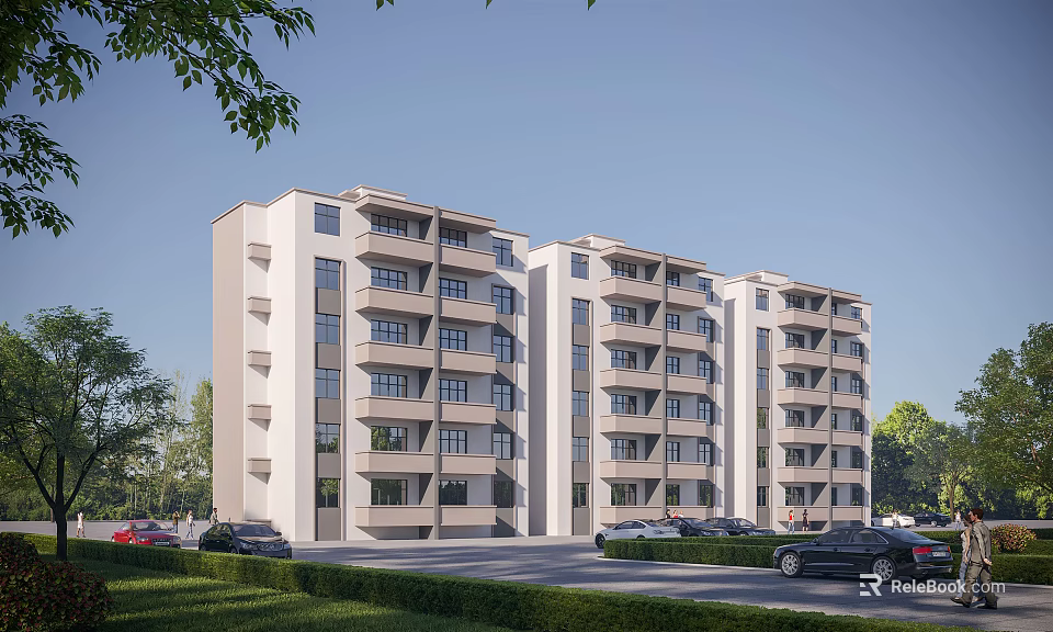 Modern School Building Exterior With Multi Story Structure Large Windows Green Lawns And Parking Area 3d model 
