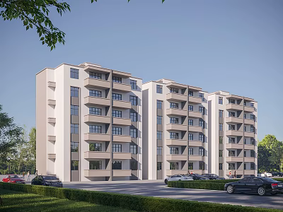 Modern School Building Exterior With Multi Story Structure Large Windows Green Lawns And Parking Area 3d model