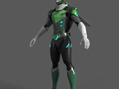 Futuristic Green And Black Armored Character With Neon Accents And Tech Details 3d model