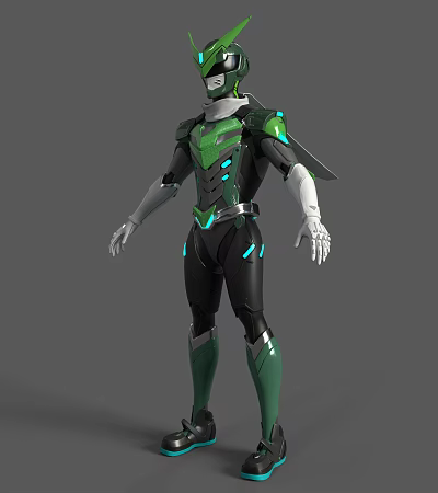 Futuristic Green And Black Armored Character With Neon Accents And Tech Details 3d model