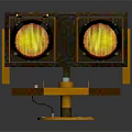 Vintage Traffic Light With Two Circular Yellow Lights On Wooden Stand