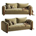 Beige Modern Two Seater Sofa with Soft Cushions Wooden Arms and Throw Blanket