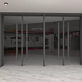 Anti Drug Education Exhibition Hall Entrance With Red Banners And Glass Doors