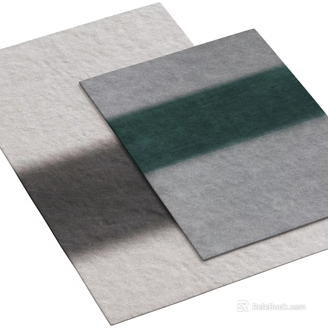 Gray And Green Striped Square Rug With Soft Plush Texture And Modern Design 3d model 