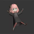 Anime Game Character With Pink Hair Cat Ears Green Eyes Gray Robe In Cheerful Pose