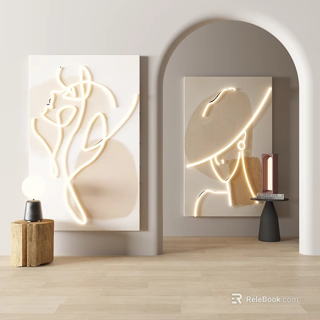 Abstract Paintings With Illuminated Lines For Interior Decor 3d model