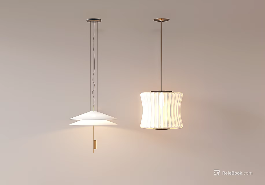 Two Modern Pendant Lights With Different Lampshade Designs For Home Ceiling Decor 3d model