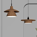 Wooden Pendant Lights Hanging In Modern Interior With Curved Wall And Green Plant