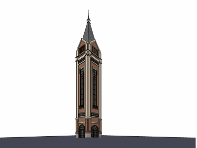 Tall Brick Tower With Steeple Arched Windows And Decorative Details 3d model