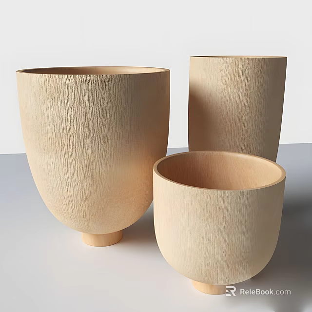Wooden Tableware Set Three Pieces With Natural Grain Smooth Surface Design 3d model 