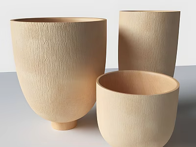 Wooden Tableware Set Three Pieces With Natural Grain Smooth Surface Design 3d model