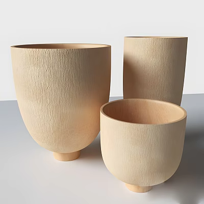 Wooden Tableware Set Three Pieces With Natural Grain Smooth Surface Design 3d model