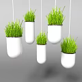 White Hanging Planters With Lush Green Grass For Modern Interior Decoration