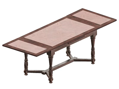 Traditional Rectangular Dark Wooden Dining Table With Carved Legs And Wood Grain Top 3d model