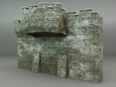 Medieval Castle Stone Wall With Mossy Texture And Crenellated Top 3d model