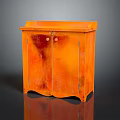 Orange Wooden Cabinet with Double Doors and Flat Decorative Top Modern Stylish Furniture Piece