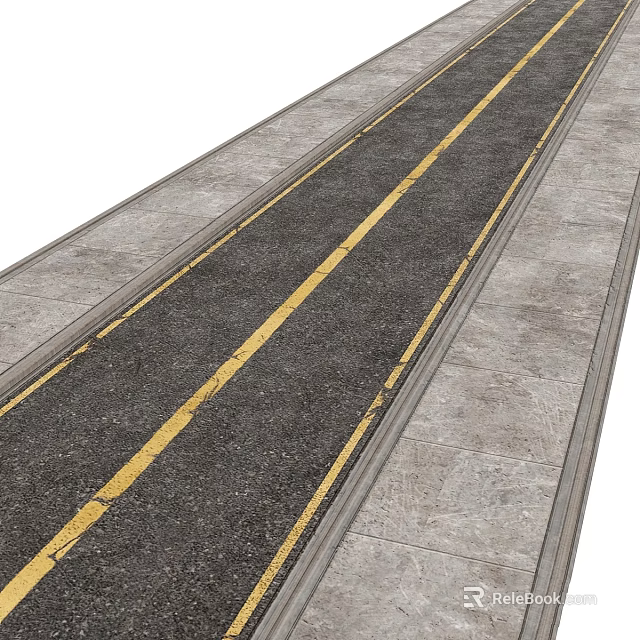 Urban Road Surface With Yellow Center Lines And Gray Pavement Edges 3d model 