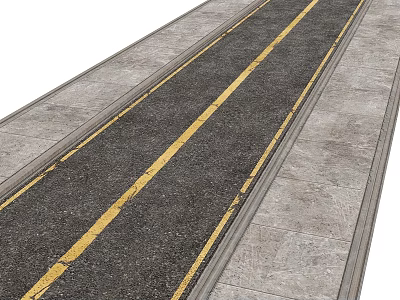 Urban Road Surface With Yellow Center Lines And Gray Pavement Edges 3d model