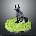 Low Poly Fox Character Sitting On Grassy Circle With Small Flowers