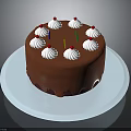 Chocolate Cake With Whipped Cream Topping And Colorful Candles On White Plate
