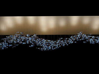Wave Shaped Chandelier Featuring Blue Small Lights With Soft Lighting On Light Colored Wall 3d model