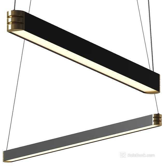 Modern Linear Black Gold Metal Pendant Light Contemporary Design for Dining Room 3d model 