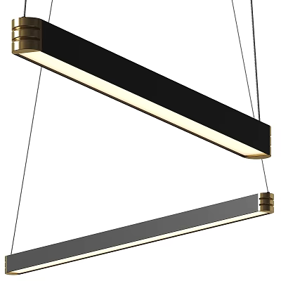 Modern Linear Black Gold Metal Pendant Light Contemporary Design for Dining Room 3d model