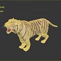 Detailed White Tiger Model With Open Mouth And Red Stripes On Black Reflective Surface