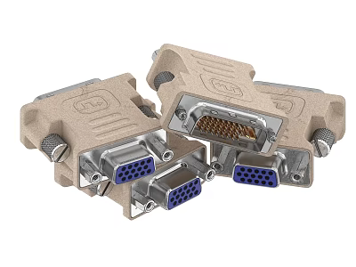 Three VGA Connectors with Beige Casing and Blue Pins for Computer Accessories 3d model