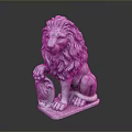 Lion Statue Sitting With Detailed Mane On Square Base Shiny Surface 3d model